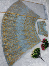 Icy blue with gold embroidered Lehenga set