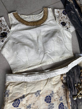 Off white and navy blue lehenga saree