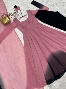 Onion pink shaded anarkali set readymade