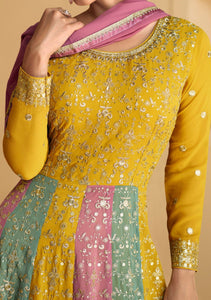 Colourful yellow Georgette anarkali