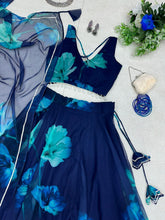 Teal blue and dark blue floral readymade Lehenga