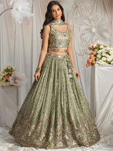 Sage green georgette thread and sequins Lehenga