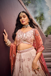 Rose gold fendi silk Lehenga