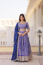 Partywear Lehenga - Royal blue viscose jacquard Lehenga