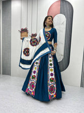 Blue and white pure cotton gamthi work readymade Chaniya Choli