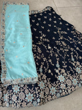 Navy blue organza sequins lehenga