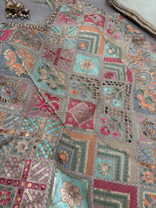 Mint green embroidered suit with trending farshi salwaar