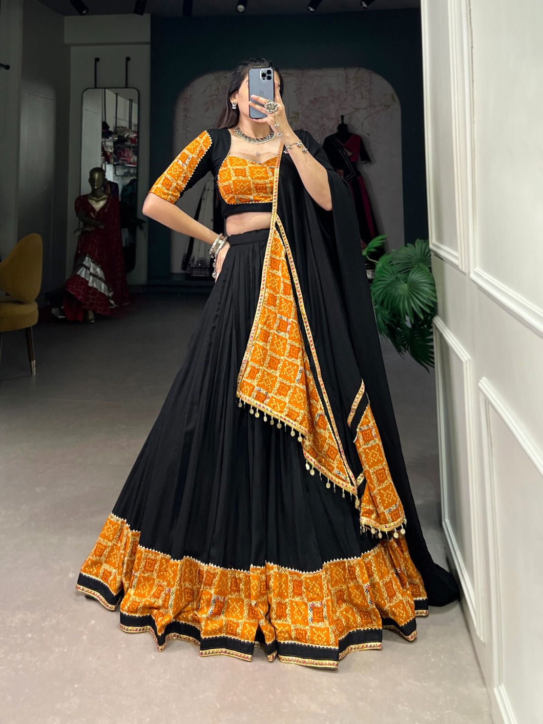 Black plain and gotta Patti rayon Lehenga readymade