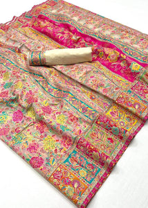 Beige Kashmiri Weaving Modal Silk Saree