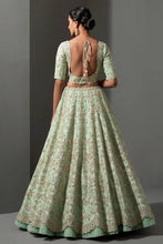 Pistachio green floral mulberry silk Lehenga