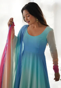 Sky blue Georgette readymade pant suit