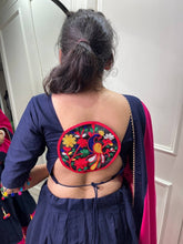 Navy blue and pink gamthi work pure cotton readymade Lehenga