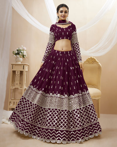 Tanaya - maroon zari sequins georgette Lehenga (long sleeves possible)