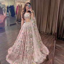 Beige and baby pink real mirror work Lehenga