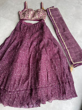 Wine tiered Organza silk readymade Lehenga (elbow sleeves attached)
