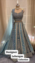 Aqua and dark green panelled Lehenga