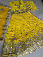 Yellow lightweight paper mirror work Lehenga