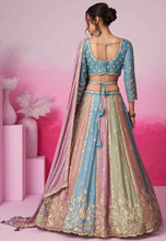 Multicoloured chiffon embroidered panelled turquoise Lehenga