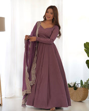 Mauve Roman silk anarkali set readymade