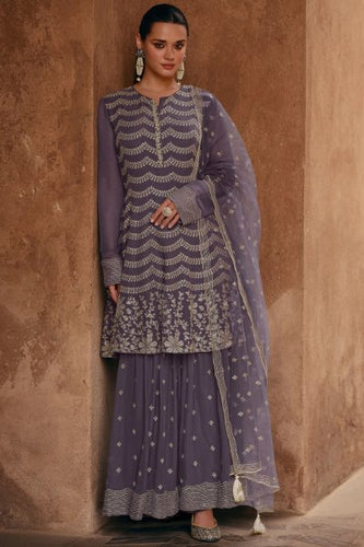 Lilac georgette embroidered sharara set