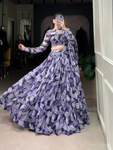 Graceful tabby silk printed Lehenga in navy blue(skirt stitched)