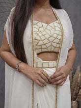 Elegant Ivory Drape Saree with Embellished Blouse & Cape