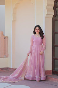 Blush pink chiffon gown readymade