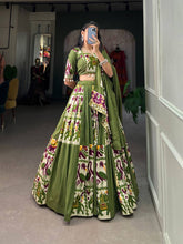 Rayon and printed silk Lehenga choli in mehendi green - readymade