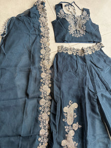 Ink blue palazzo set with keri embroidery