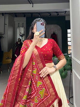 Tussar silk Lehenga with patola print in red