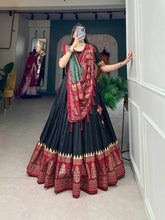 Tussar silk in timeless grace Lehenga in black