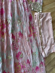 Floral printed chinon anarkali in baby pink