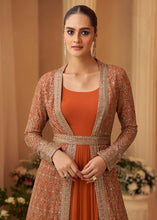 Orange silk gown with jacket and belt