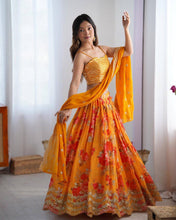Yellow floral Lehenga with koti
