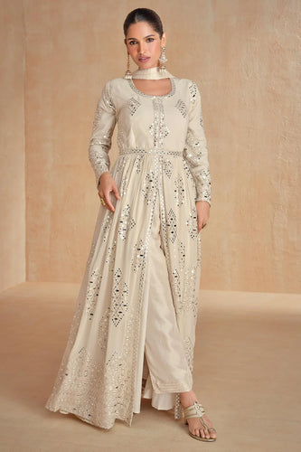 Ivory front slit Anarkali with belt