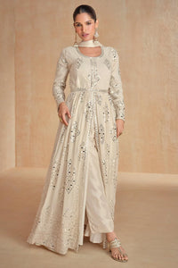 Ivory front slit Anarkali with belt