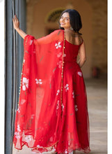 Red strappy floral salwaar kameez