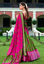 Dola silk shibori print green Lehenga