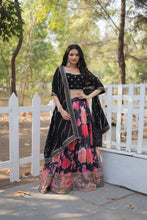 Black floral print blooming Lehenga