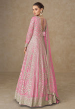 Pink chinon silk embroidered anarkali