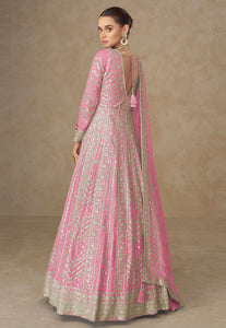 Pink chinon silk embroidered anarkali