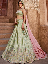 Pistachio satin silk scalloped Lehenga