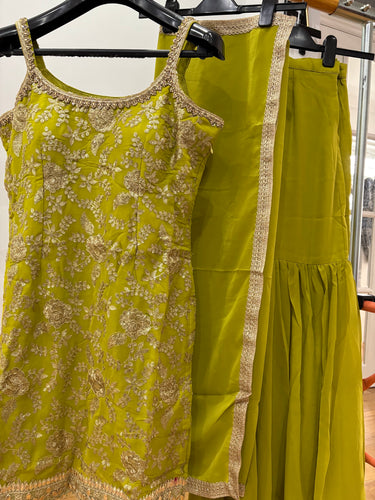 Mehendi Green sharara with gold floral detailing