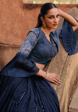 Janisha -  navy blue chinon silk Lehenga with short jacket