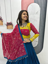 Mustard and blue readymade lehenga