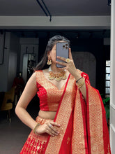 Red banarasi silk lehenga (skirt stitched)