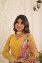 Georgette yellow gown with floral dupatta