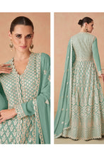 Mint green georgette embroidered gown - with skirt
