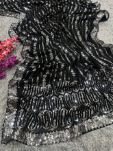 Black and silver partywear sequins saree