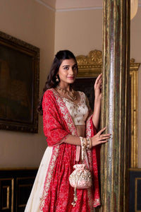 Off white Lehenga with bandhej dupatta (skirt stitched)